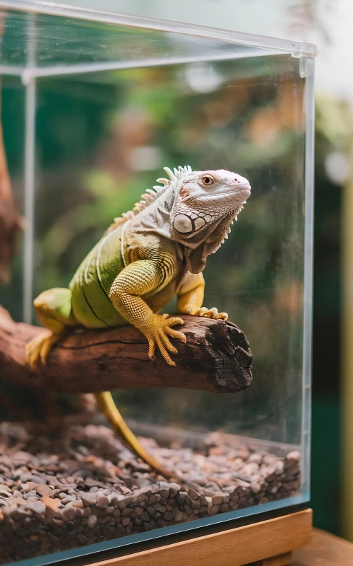 Iguana sitting terrarium